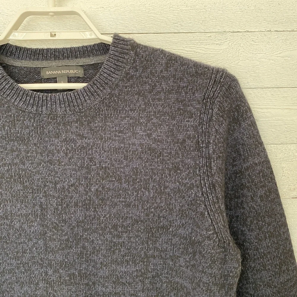 Banana Republic Mens Sweater Large Long Sleeve Solid Blue Pullover Wool Blend‎